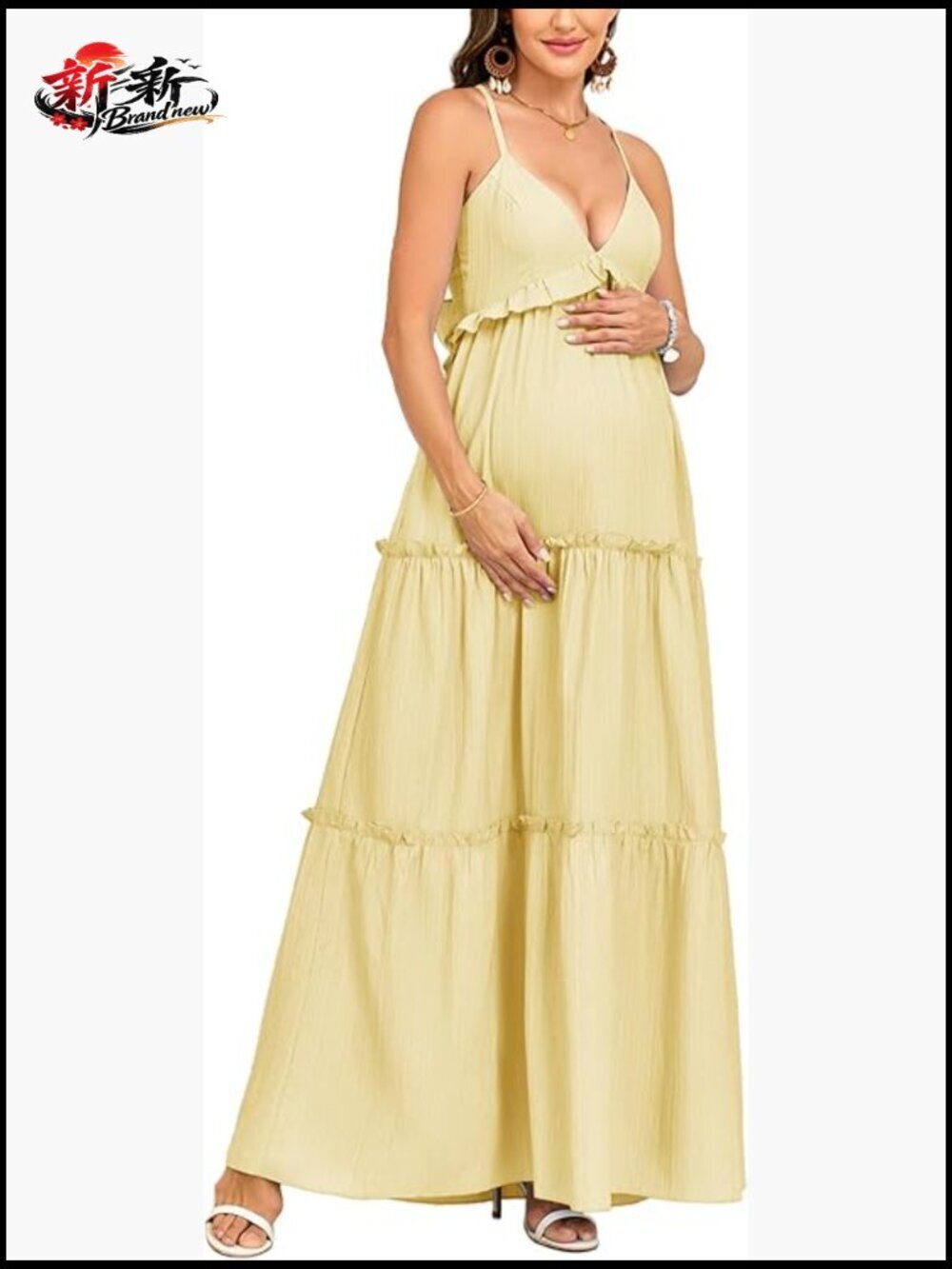 Maternity Summer Maxi Dress V Neck Bow Tie Casual Flowy Baby Shower Photoshoot